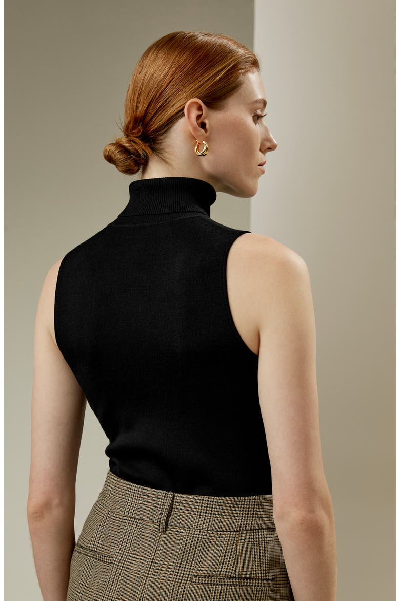 Women's Silk Knitted Turtleneck Sleeveless Top, Alternate, color, Black