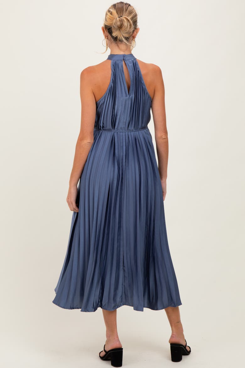 Pleated Halter Dress, Alternate, color, Navy Blue