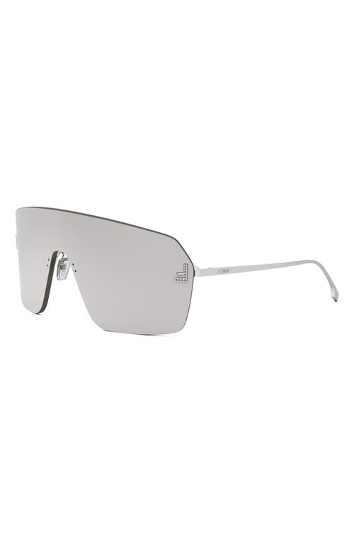 Fendi ' First Rectangular Shield Sunglasses In Shiny Palladium/smoke Mirror