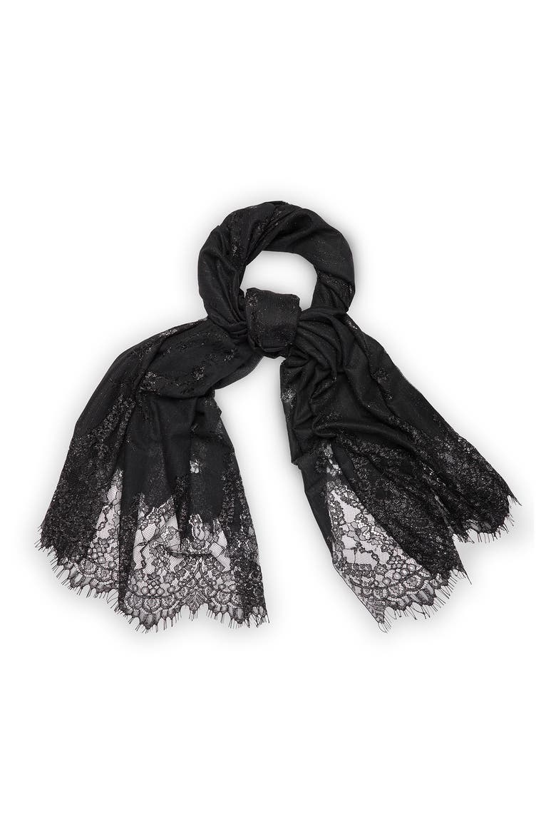 Lace Embellished Scarf, Main, color, BLACK