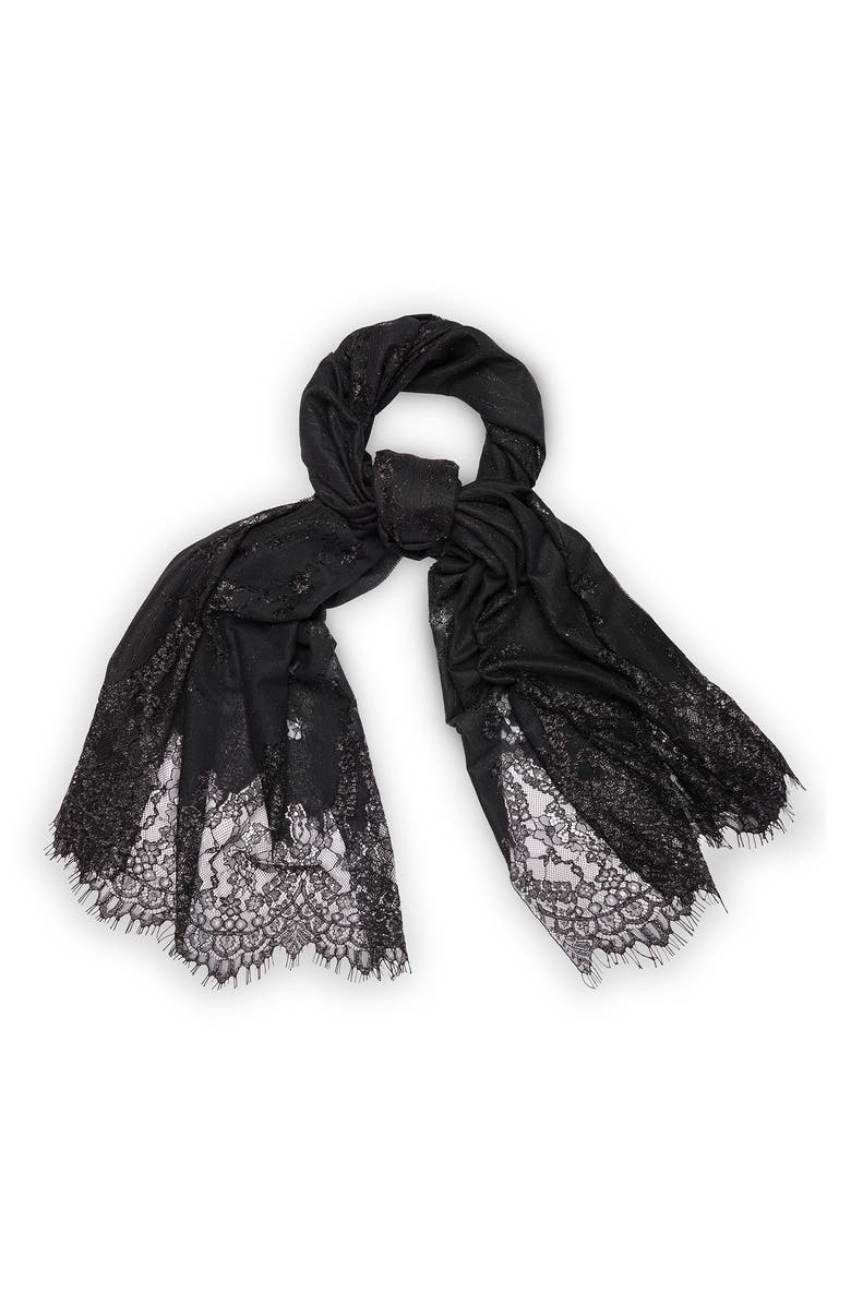 SAACHI Lace Embellished Scarf, Main, color, Black