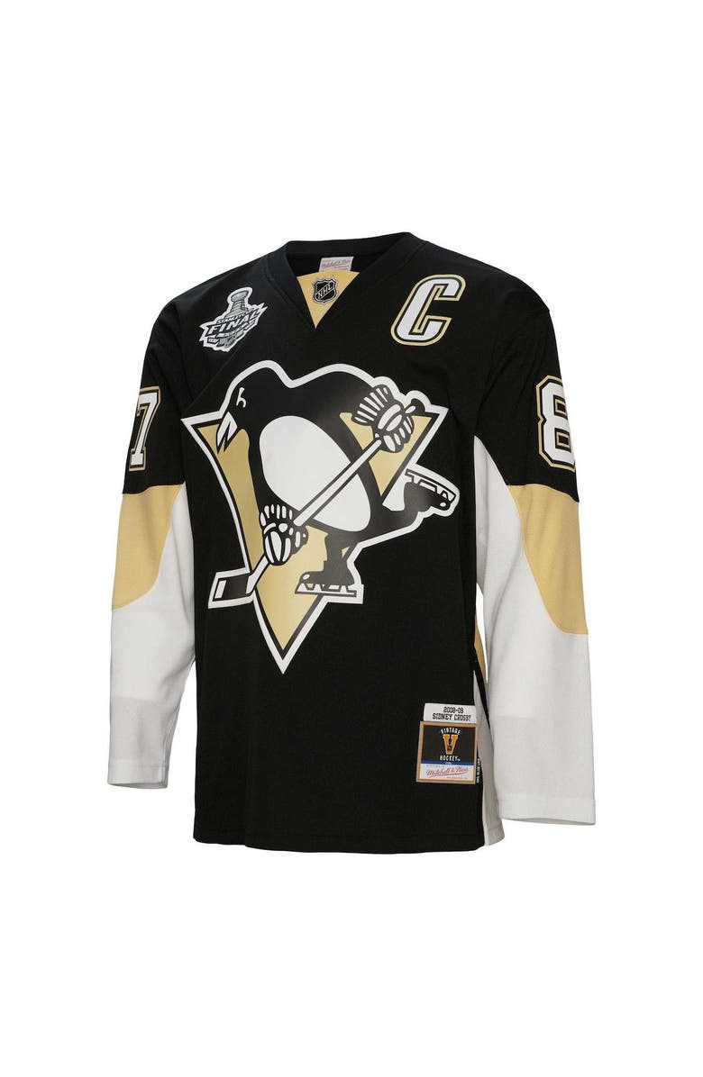 Mitchell & Ness Men's Mitchell & Ness Sidney Crosby Black Pittsburgh Penguins Captain Patch 2008/09 Blue Line Player Jersey, Alternate, color,