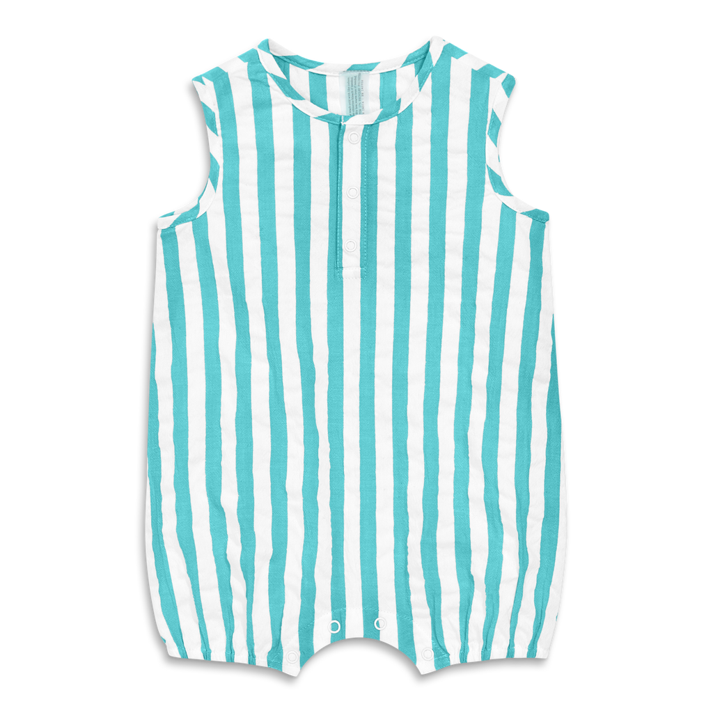 Primary Baby Henley Tank Shortie In Seersucker Stripe In White Coast Stripe