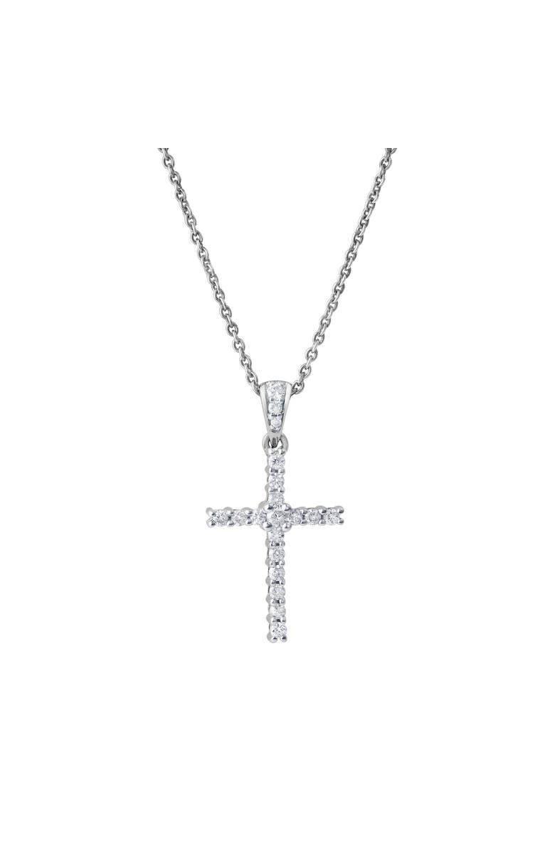 LuvMyJewelry Divine Flow 0.25 Cts Natural Diamond Cross 14K Gold Pendant, Main, color, 14K White Gold