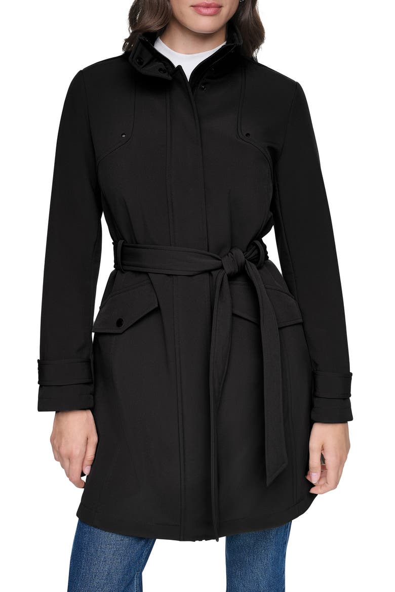 Tinsley Belted Softshell Trench Coat, Main, color, BLACK