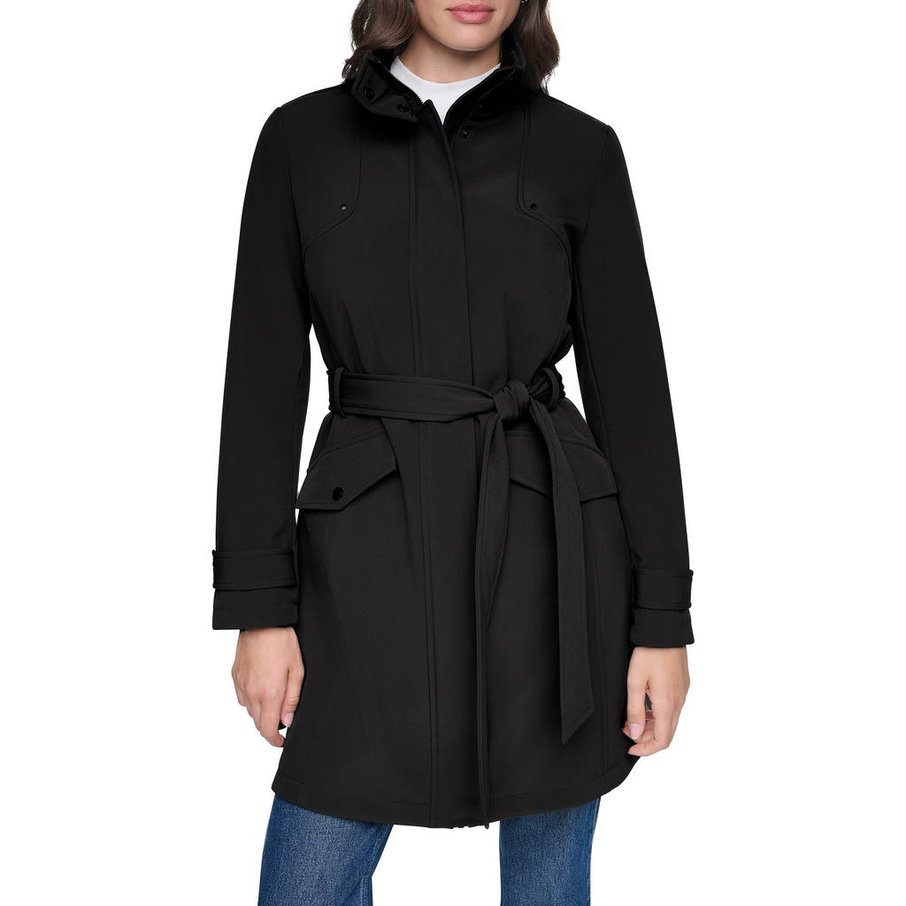 Andrew Marc Tinsley Belted Softshell Trench Coat in Black at Nordstrom, Size Medium
