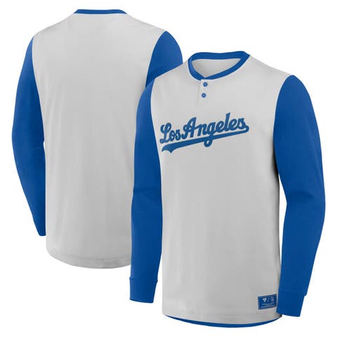 Men's Fanatics Gray/Royal Los Angeles Dodgers Clubhouse Long Sleeve Henley Shirt