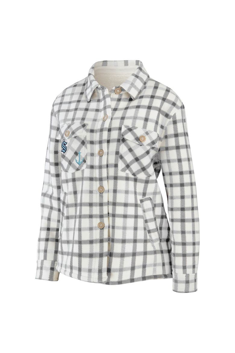 Women's WEAR by Erin Andrews Oatmeal Seattle Kraken Plaid Button-Up Shirt Jacket, Alternate, color, Oatmeal