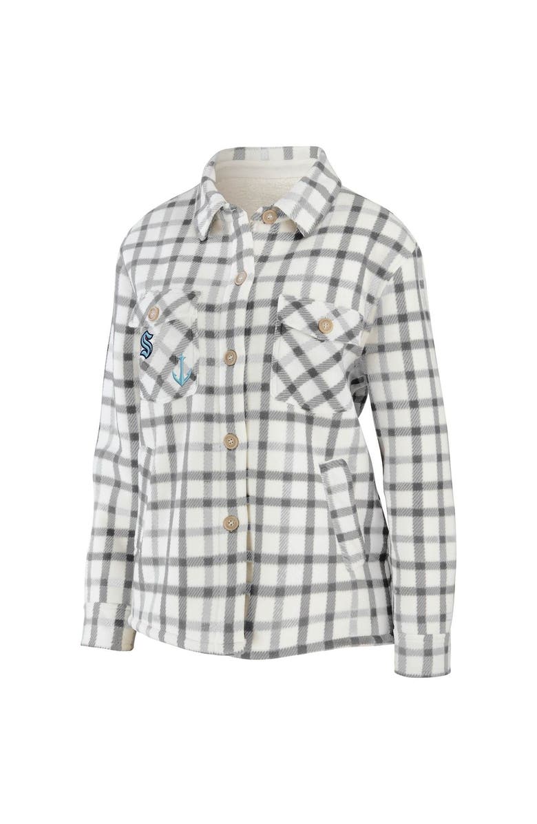 WEAR by Erin Andrews Women's WEAR by Erin Andrews Oatmeal Seattle Kraken Plaid Button-Up Shirt Jacket, Alternate, color, Oatmeal