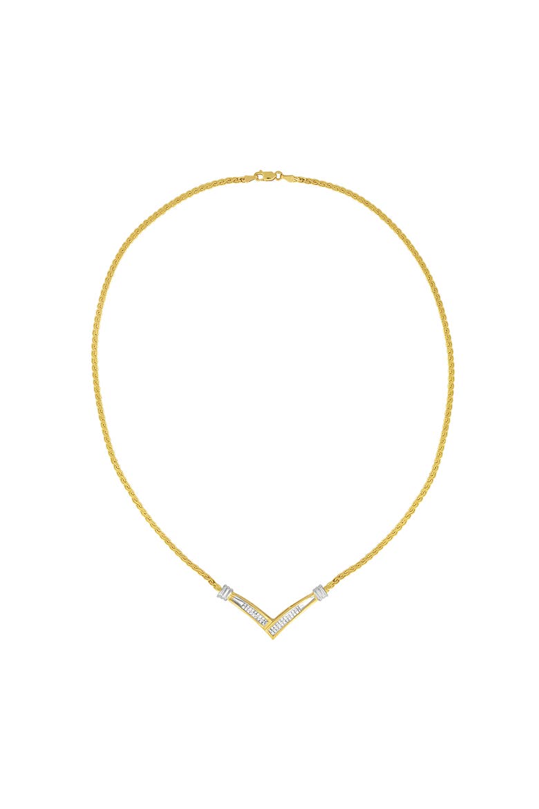 10K Yellow and White Gold 1/2 Cttw Diamond "V" Shape 18" Franco Chain Necklace, Alternate, color, Yellow