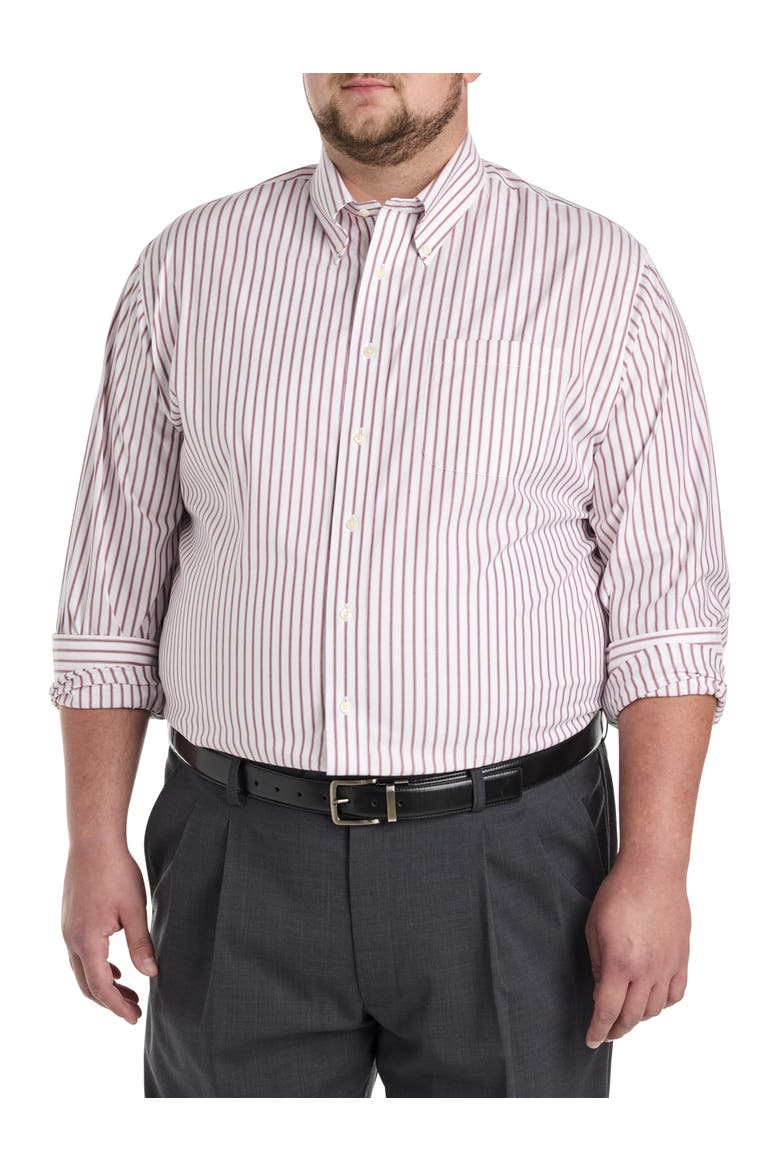 Non-Iron Striped Dress Shirt, Alternate, color, BURGUNDY