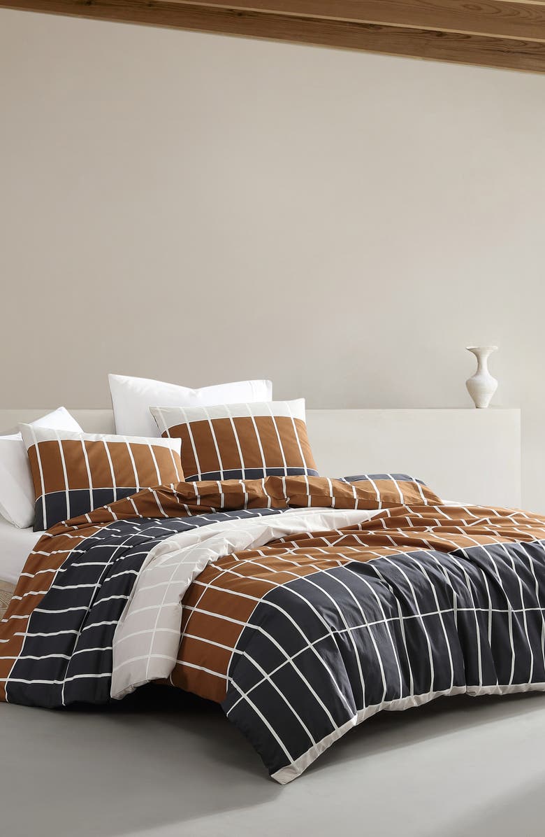 Marimekko Tiiliskivi Raita Duvet Cover & Shams Set, Alternate, color, Charcoal Grey