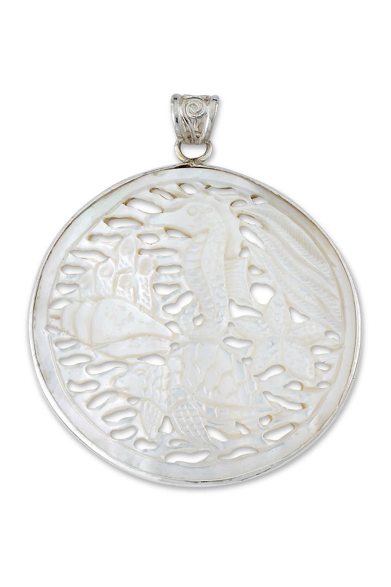 Sterling Silver Carved Mother of Pearl Sea Creature Pendant, Main, color, WHITE