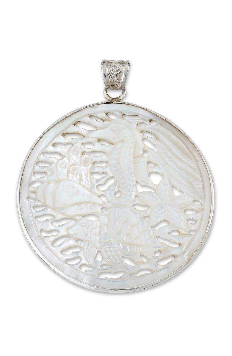 SAMUEL B. Sterling Silver Carved Mother of Pearl Sea Creature Pendant, Main, color, White