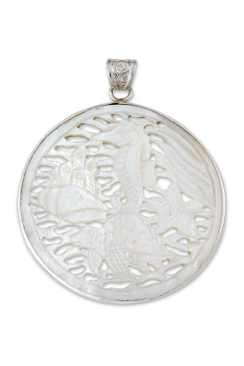 Sterling Silver Carved Mother of Pearl Sea Creature Pendant