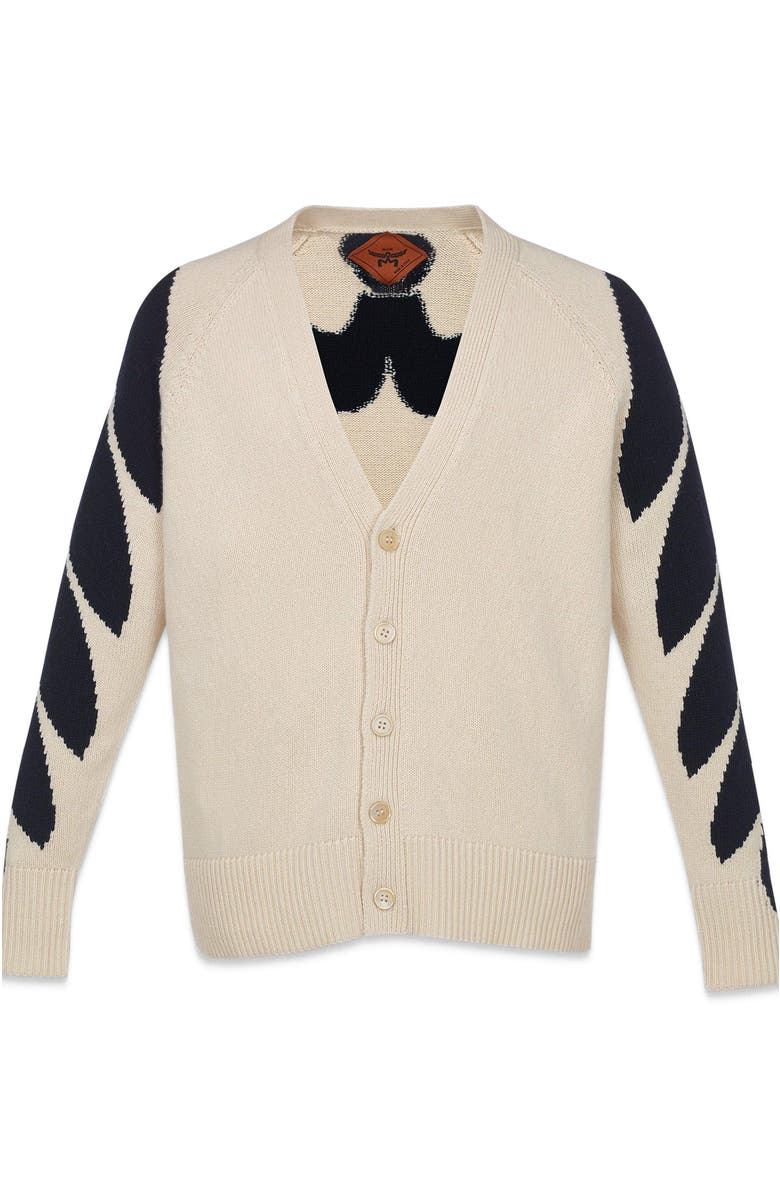 MCM Intarsia Laurel Cardigan, Alternate, color, White