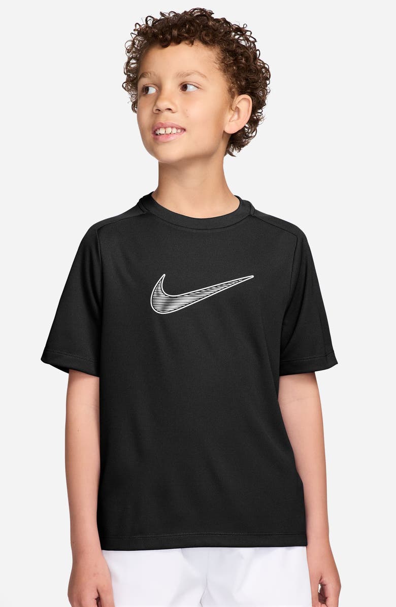 Nike Kids' Dri-FIT Swoosh Graphic T-Shirt, Main, color, Black/ White