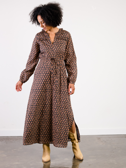 Able Caroline Ruffle Maxi Dress In Dark Block Print