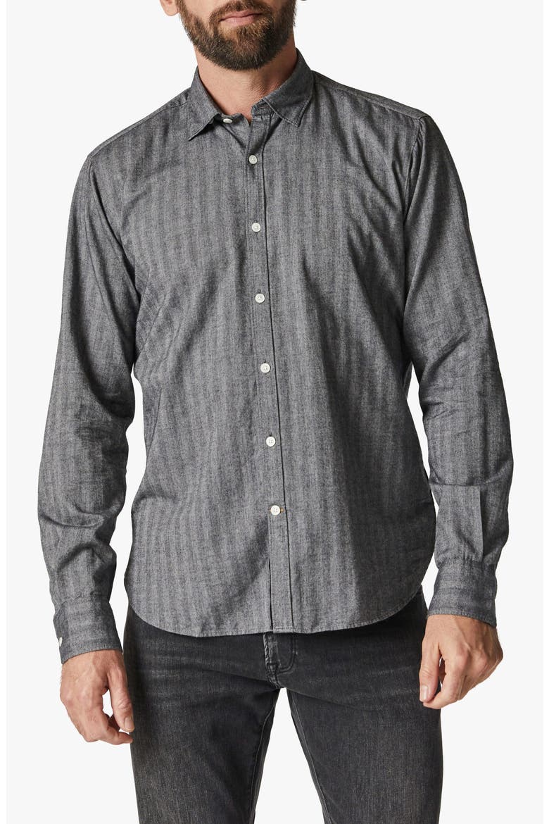 Herringbone Stripe Button-Up Shirt, Main, color, ANTHRACITE MELANGE