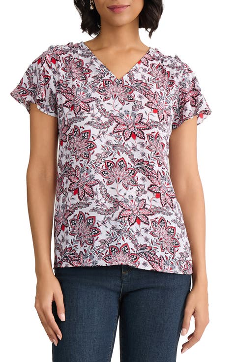 Floral Flutter Sleeve Top (Regular & Petite)