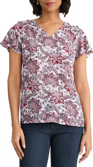 Jones New York Floral Flutter Sleeve Top