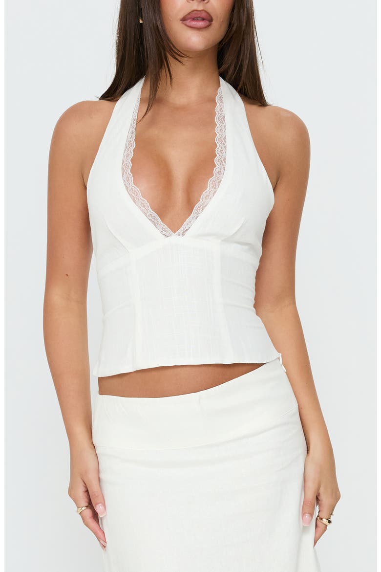 No Pressure Lace Trim Halter Top, Main, color, WHITE