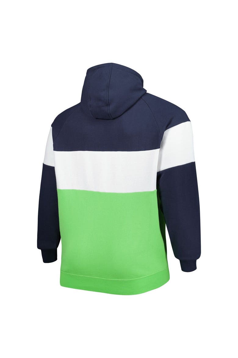 Men's New Era Neon Green/College Navy Seattle Seahawks Big & Tall Current Colorblock Raglan Fleece Pullover Hoodie, Alternate, color, Neon Green