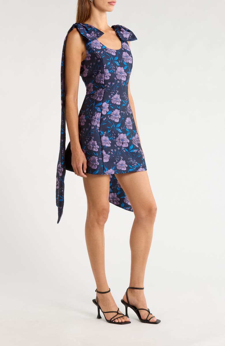 SUGARLIPS Nicole Floral Jacquard Bow Minidress, Alternate, color, Navy-Multi