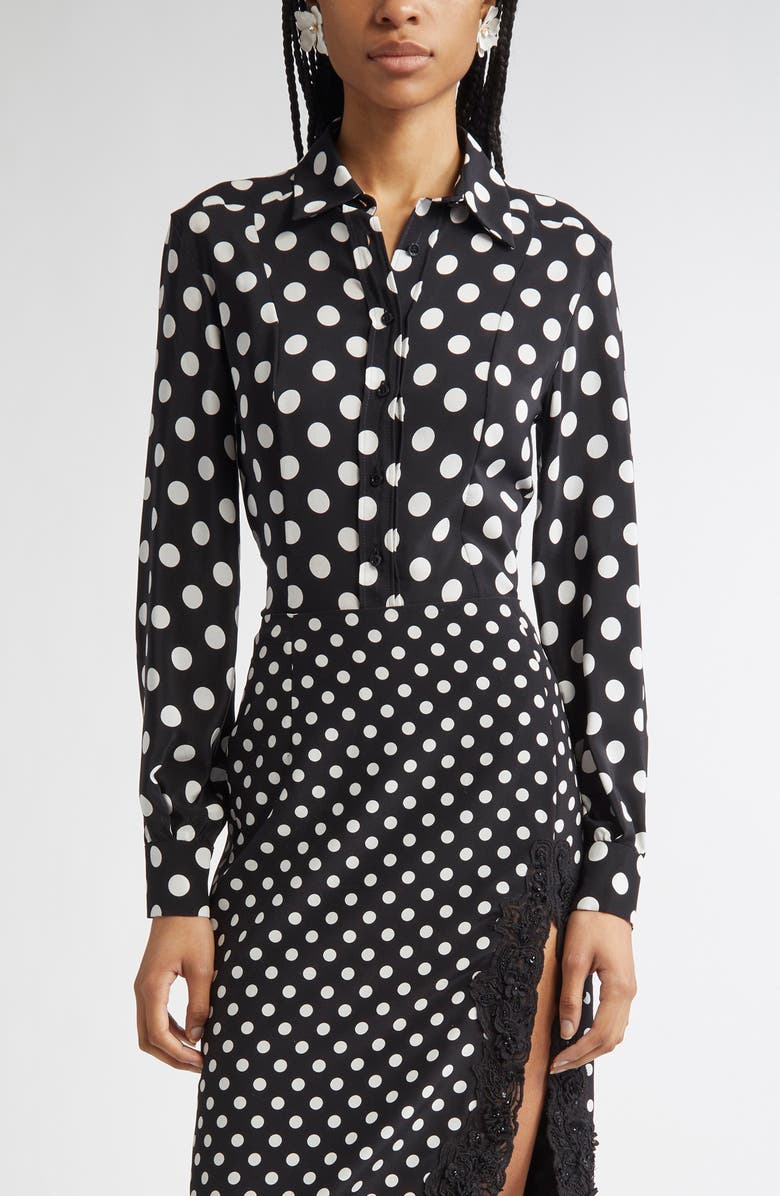 Carolina Herrera Polka Dot Silk Button-Up Shirt, Main, color, 