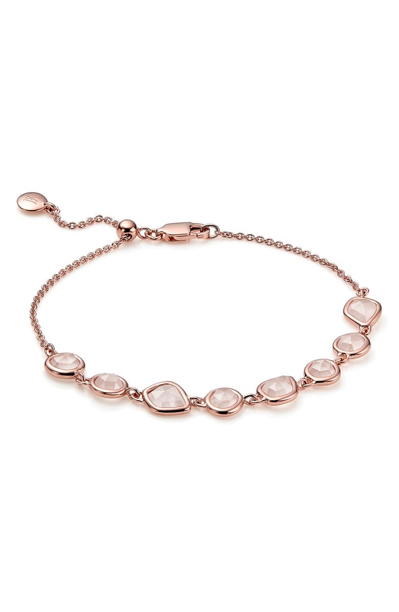 Monica Vinader Siren Mini Nugget Cluster Bracelet, Main, color, Rose Gold/ Rose Quartz