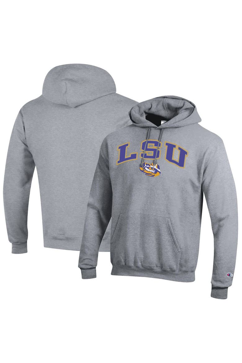 Men's Champion  Heather Gray LSU Tigers Arch Over Logo Pullover Hoodie, Alternate, color, Heather Gray