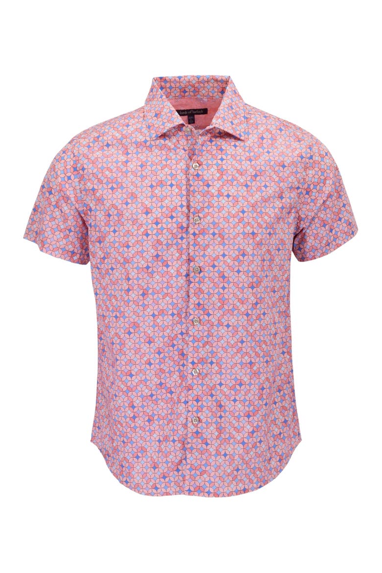 Retro Star Mens Printed Button Up Shirt, Alternate, color, RETRO STAR CORAL