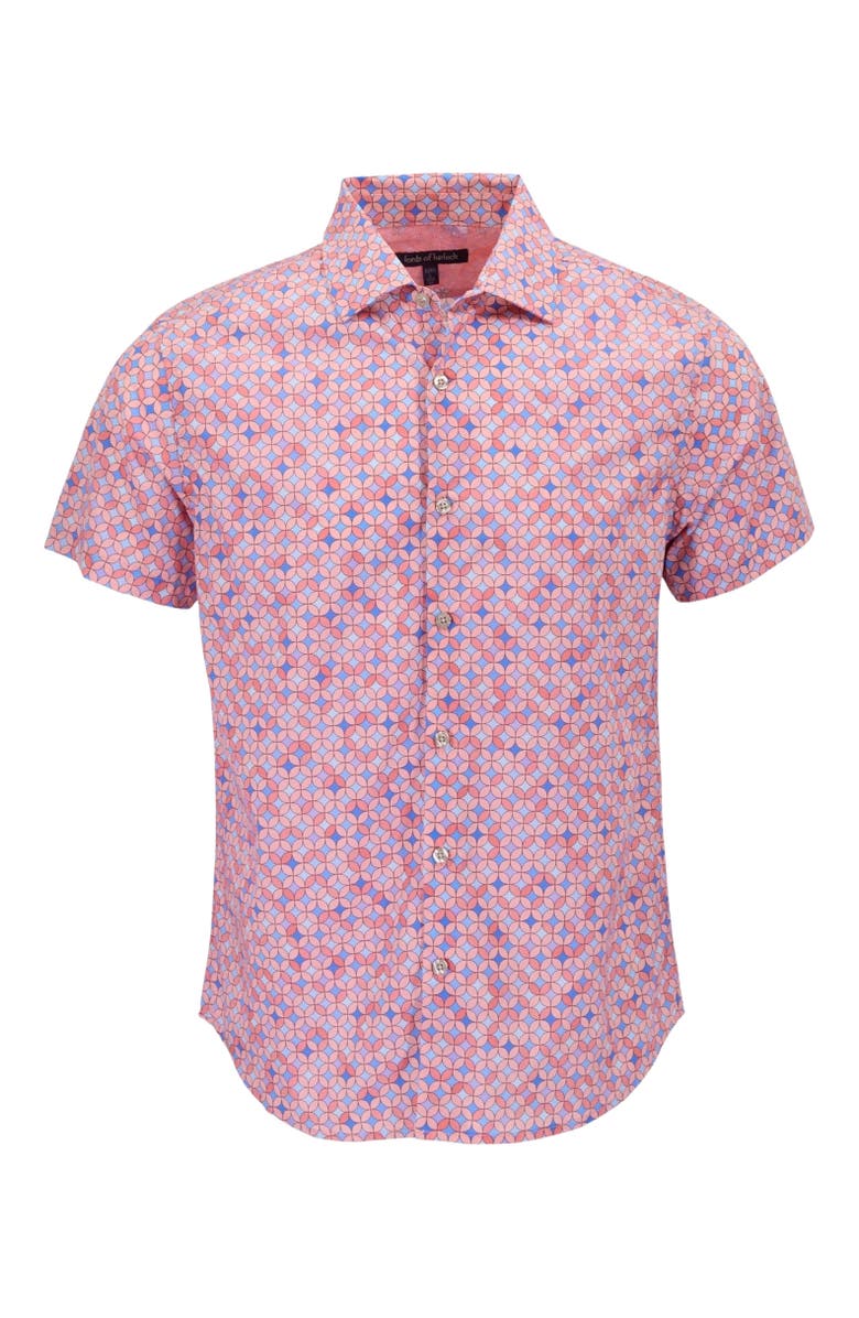 Lords of Harlech Retro Star Mens Printed Button Up Shirt, Alternate, color, Retro Star Coral
