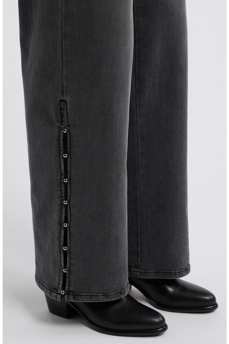 Sam High Waist Faux Pearl Detail Wide Leg Jeans, Alternate, color, BLACK