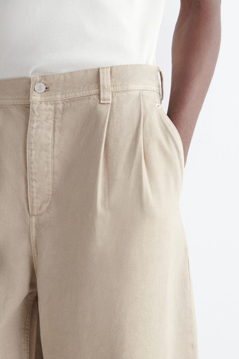 Pleated Denim Relaxed-fit Barrel-leg Pants, Alternate, color, BEIGE