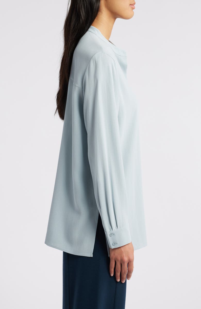 Eileen Fisher Mandarin Collar Silk Button-Up Shirt, Alternate, color, Frost