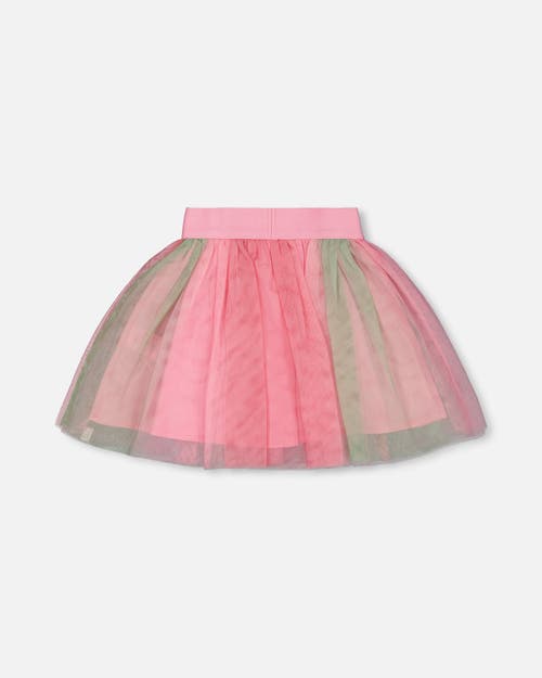 DEUX PAR DEUX DEUX PAR DEUX LITTLE GIRL'S PRINTED MESH SKIRT PINK AND GREEN