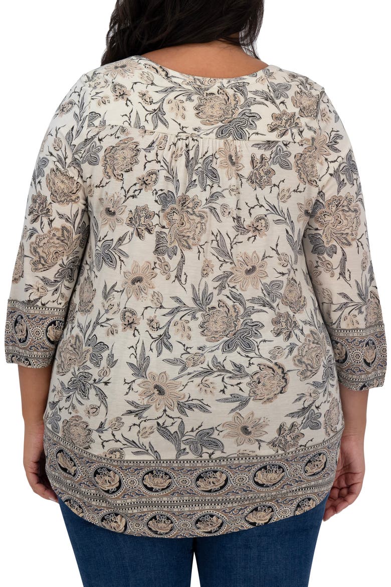 Border Print Top, Alternate, color, BLACK/ CREAM MULTI