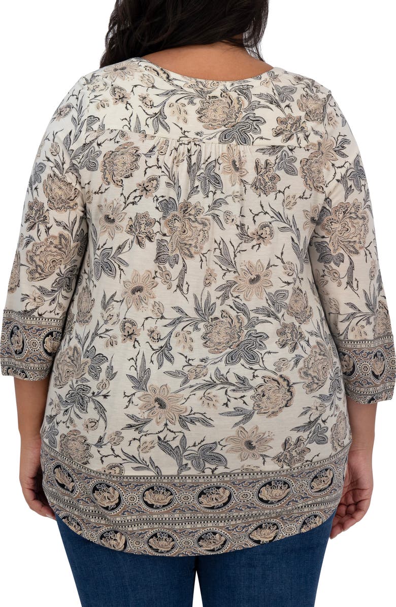Lucky Brand Border Print Top, Alternate, color, Black/ Cream Multi