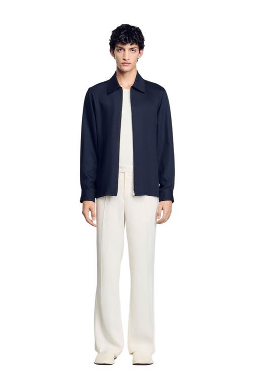 Sandro Chemise Zip Front Shirt Jacket In Midnight Blue