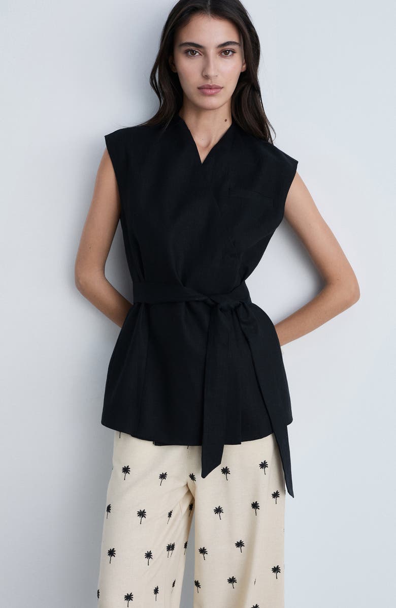 MANGO Palm Tree Embroidered Drawstring Pants, Alternate, color, 