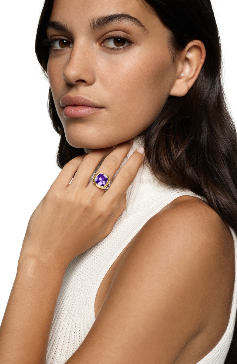 David Yurman Albion<sup>®</sup> Ring in Sterling Silver with 18K Yellow Gold & Amethyst, 11mm, Alternate, color, Amethyst