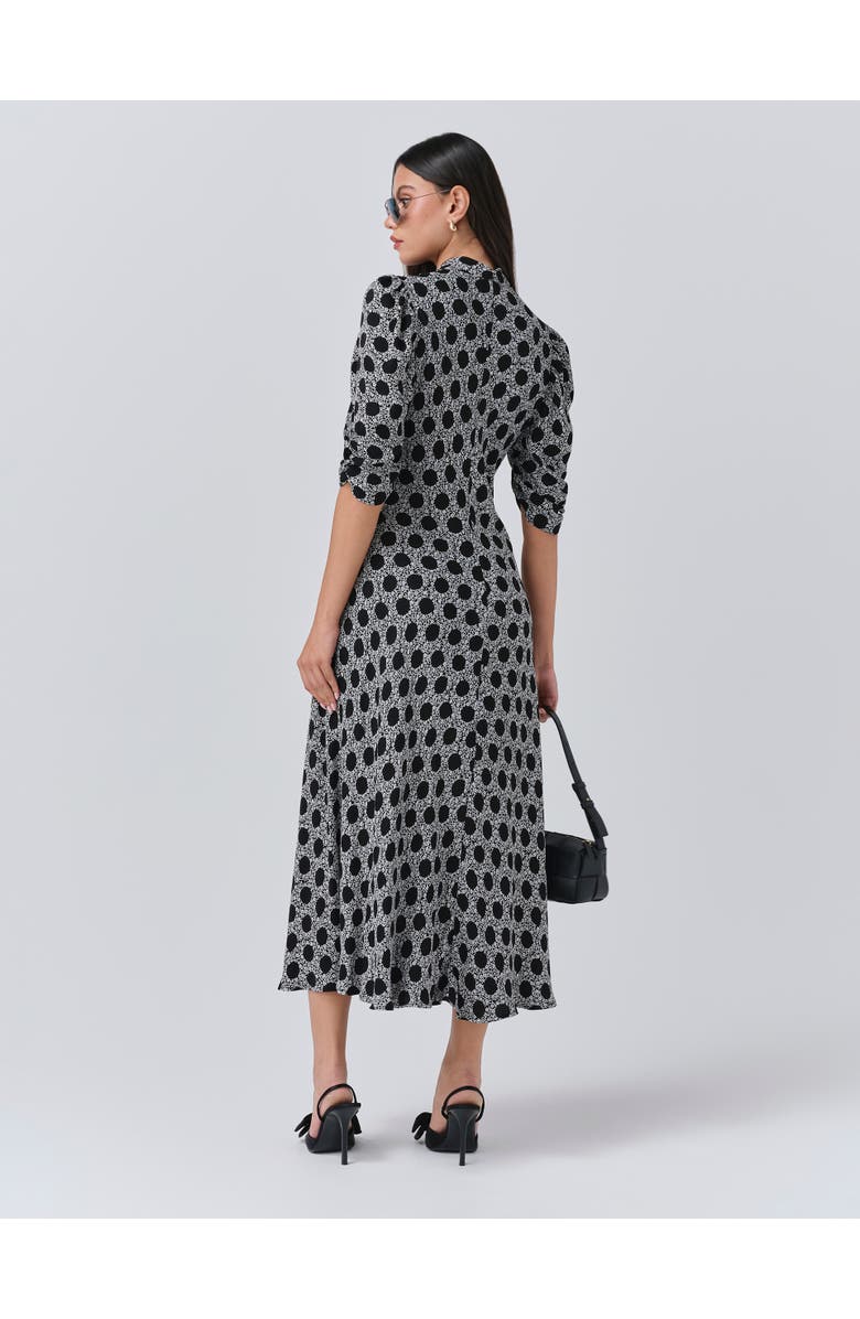 Ghost London Mia Crepe Polka Dot Midi Tea Dress, Alternate, color, Black Spot Floral