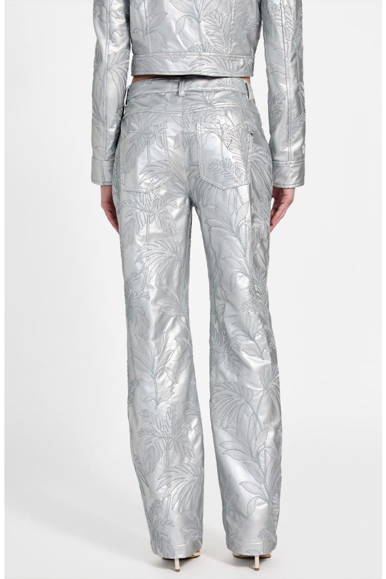 Clelia Embroidered Metallic Faux Leather Straight Leg Pants, Alternate, color, SILVER