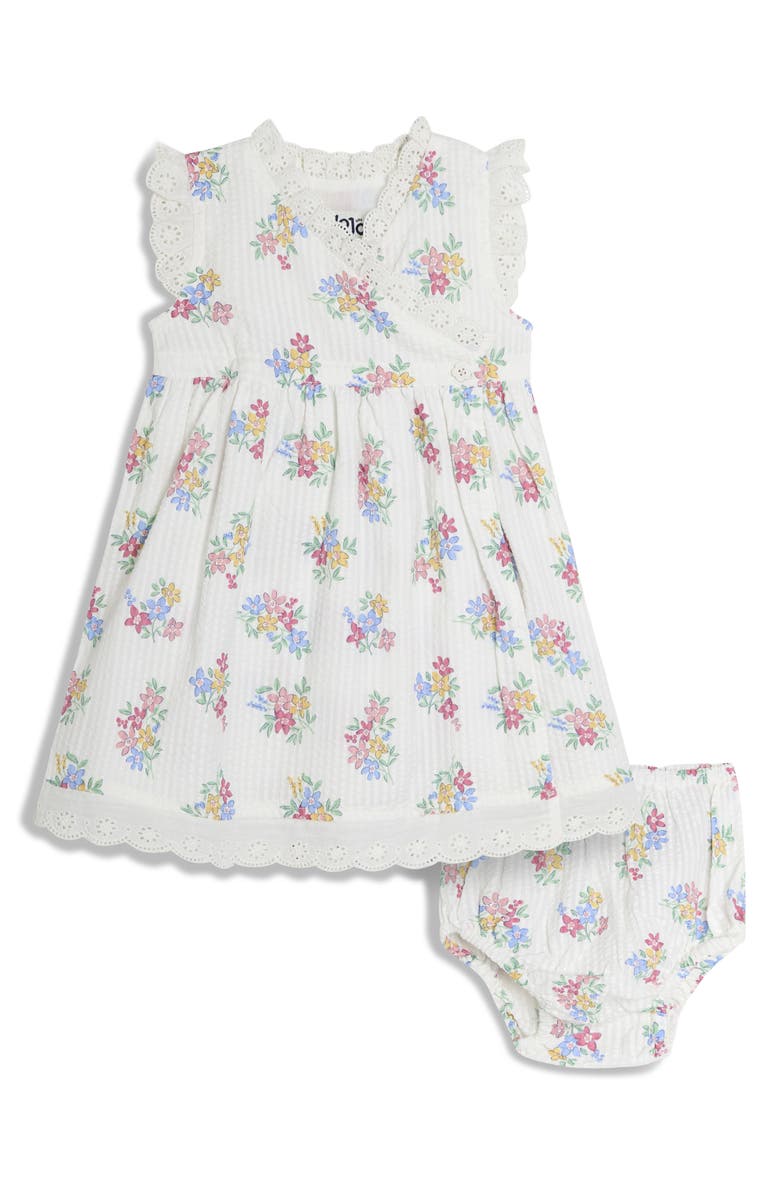 JOJO MAMAN BEBE Floral Cotton Wrap Dress & Bloomers, Main, color, White