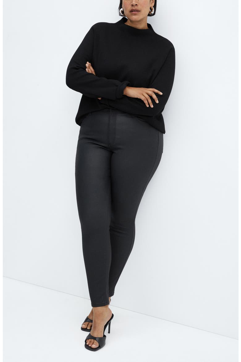 Waxed High Waist Skinny Jeans, Alternate, color, BLACK
