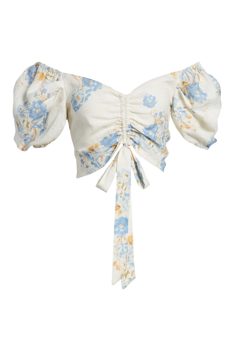 Cesena Puff Sleeve Crop Top, Alternate, color, IVORY FLORAL