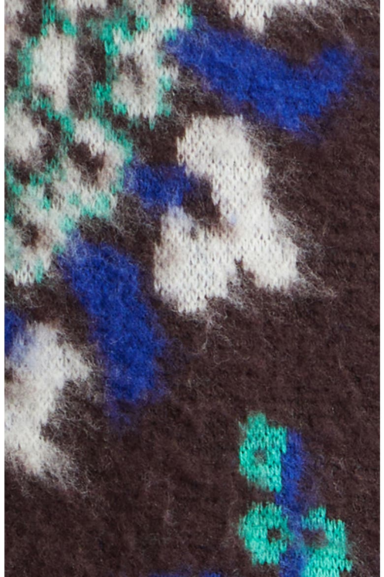 Floral Jacquard Knit Blouson Cardigan Sweater, Alternate, color, BROWN