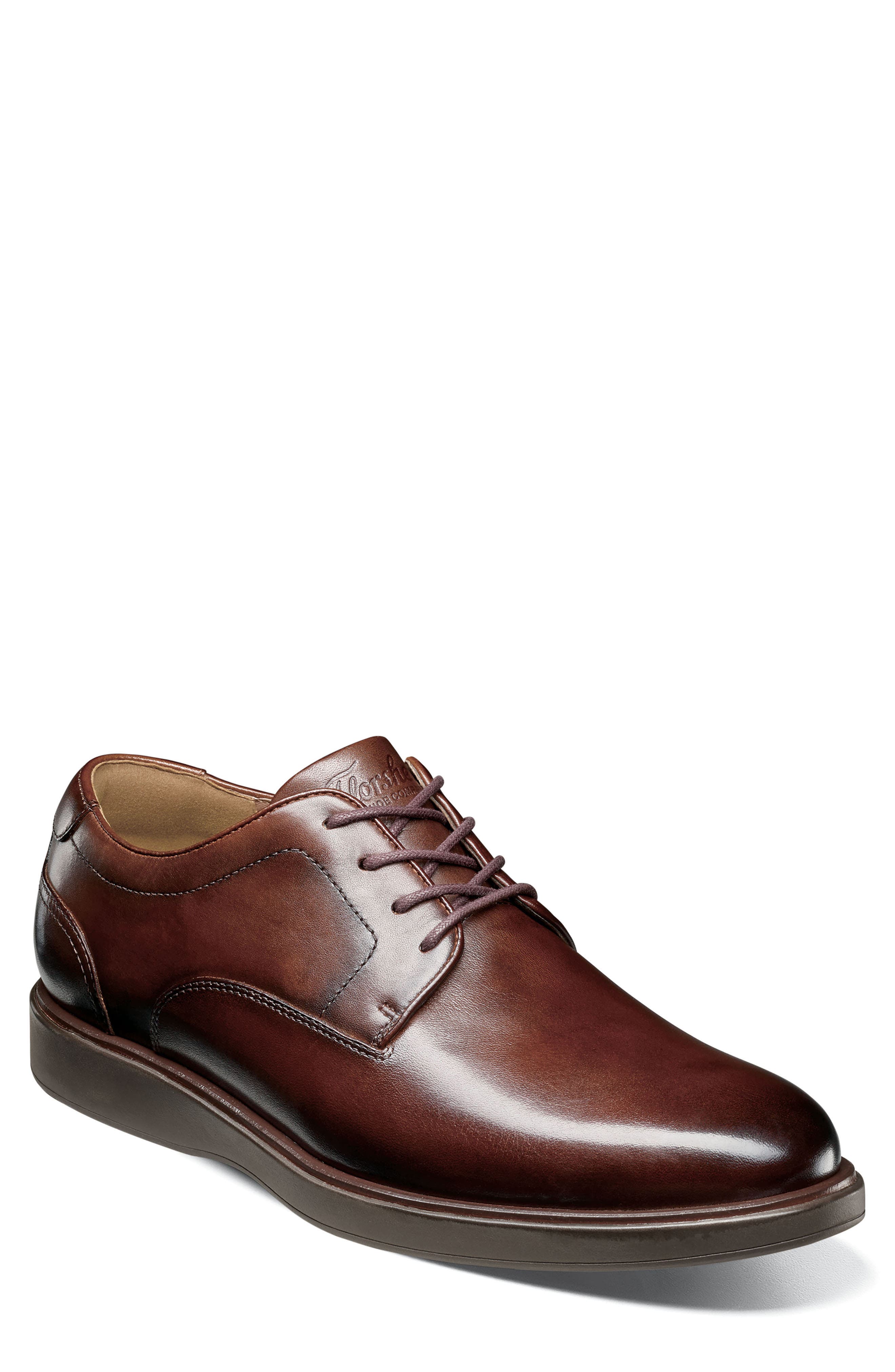 Avenue Plain Toe Leather Derby, Main, color, BROWN