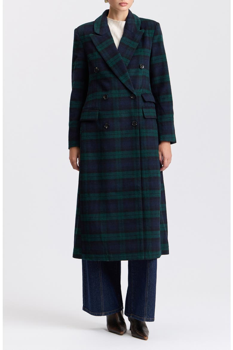 Plaid Relaxed Double Breasted Maxi Coat, Main, color, BLACKWATCH PLAID